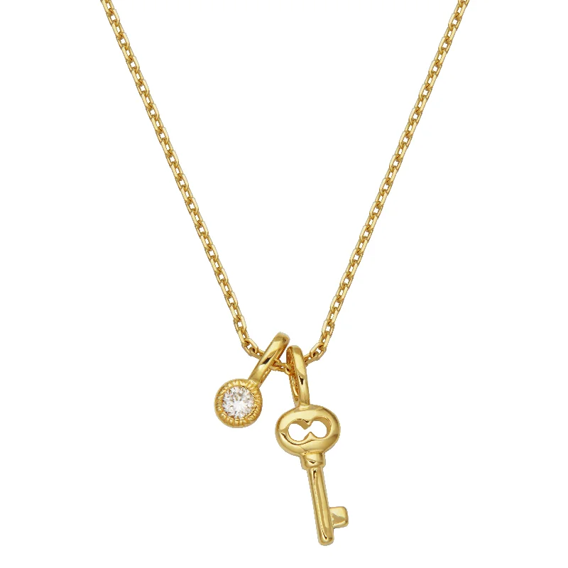 giftable personalized necklaces -Amara 18k Gold Vermeil Lab-Created Diamond Charm Key Pendant Necklace