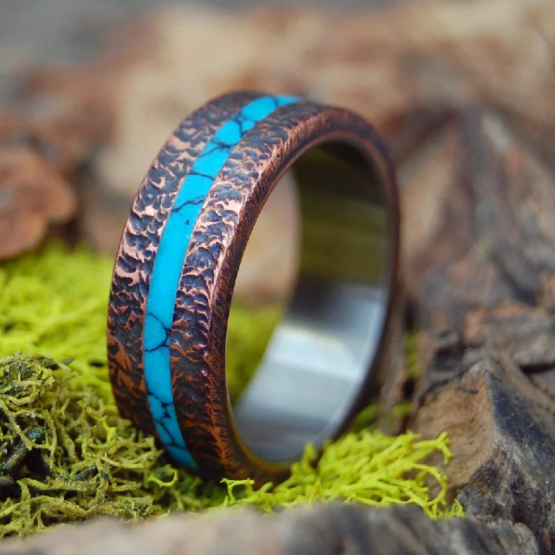 men’s rings -One Soul | Men's Turquoise, Copper & Titanium Wedding Ring