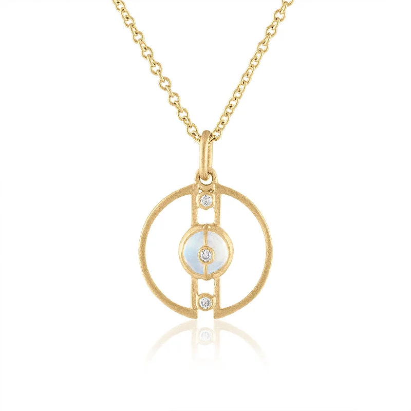 minimalist necklaces for women -Petite Moonstone Pendant with  Diamonds