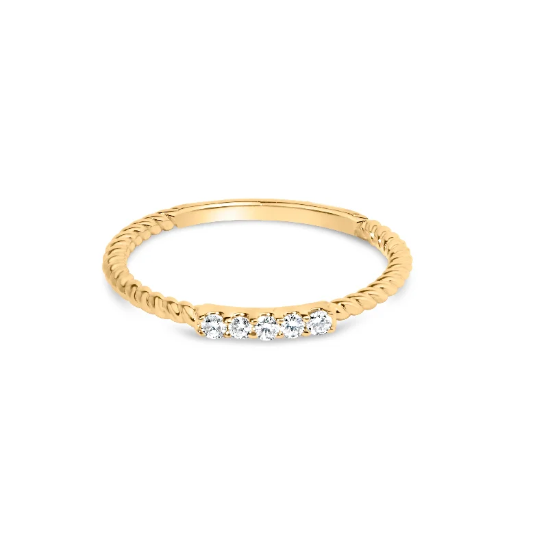 luxurious engagement rings -10K Yellow Gold 1/10 Cttw Diamond 5 Stone Braided Shank Band Ring