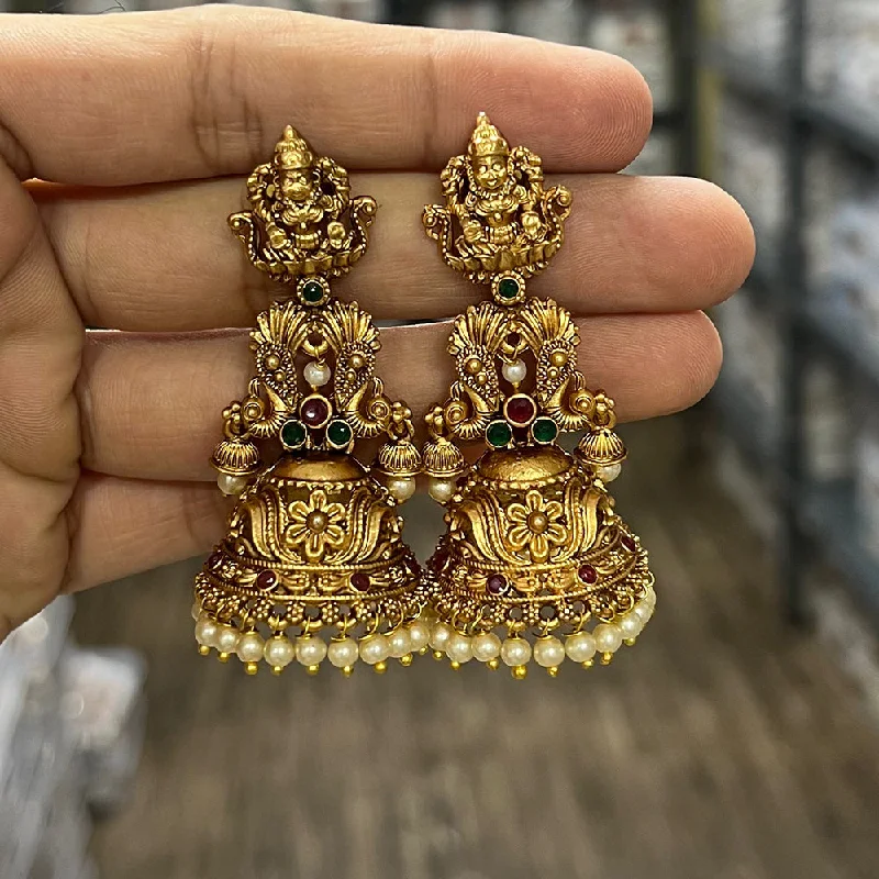 long drop earrings -Diksha Collection Gold Plated Pota Stone Temple Jhumki Earrings