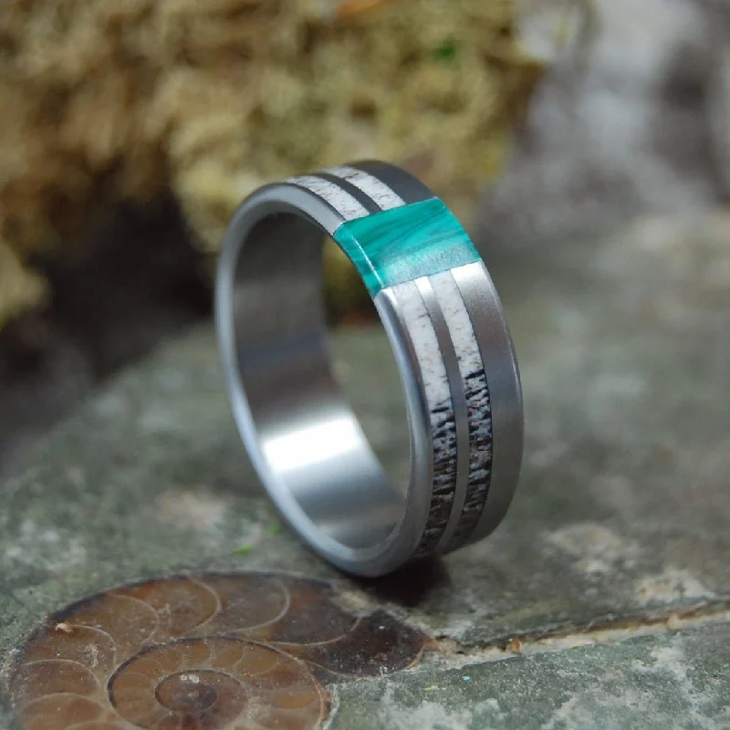 diamond-studded wedding rings -Jerusalem Moose | Men's Moose Antler, Stone & Titanium Wedding Ring