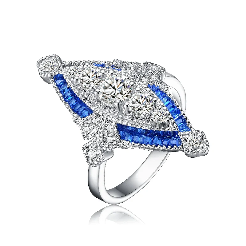 unique engagement rings -GENEVIVE Sterling Silver Sapphire Cubic Zirconia Modern Ring