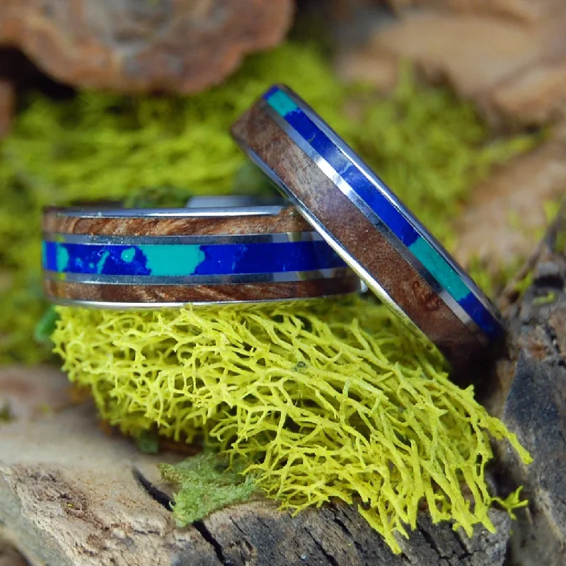 adjustable rings for women -Dark Maple Galaxy | Titanium & Wood Wedding Ring Set