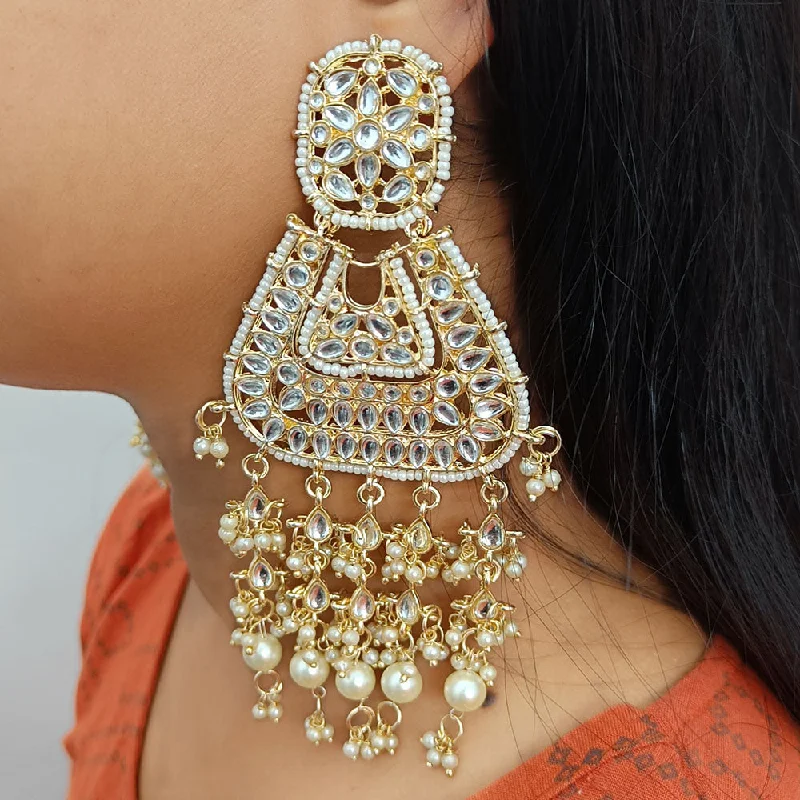 luxury earrings for women -Gehana Mahal Gold Plated Kundan And Pearl Dangler Earrings