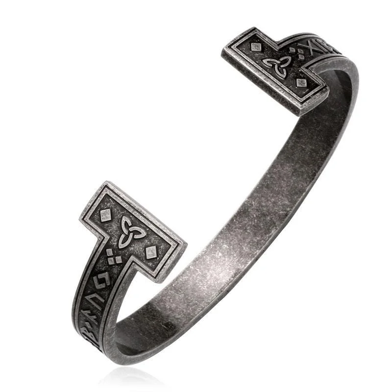 silver bangles for women -Men's Punk Bronze Rune Opening Titanium Steel Bracelet