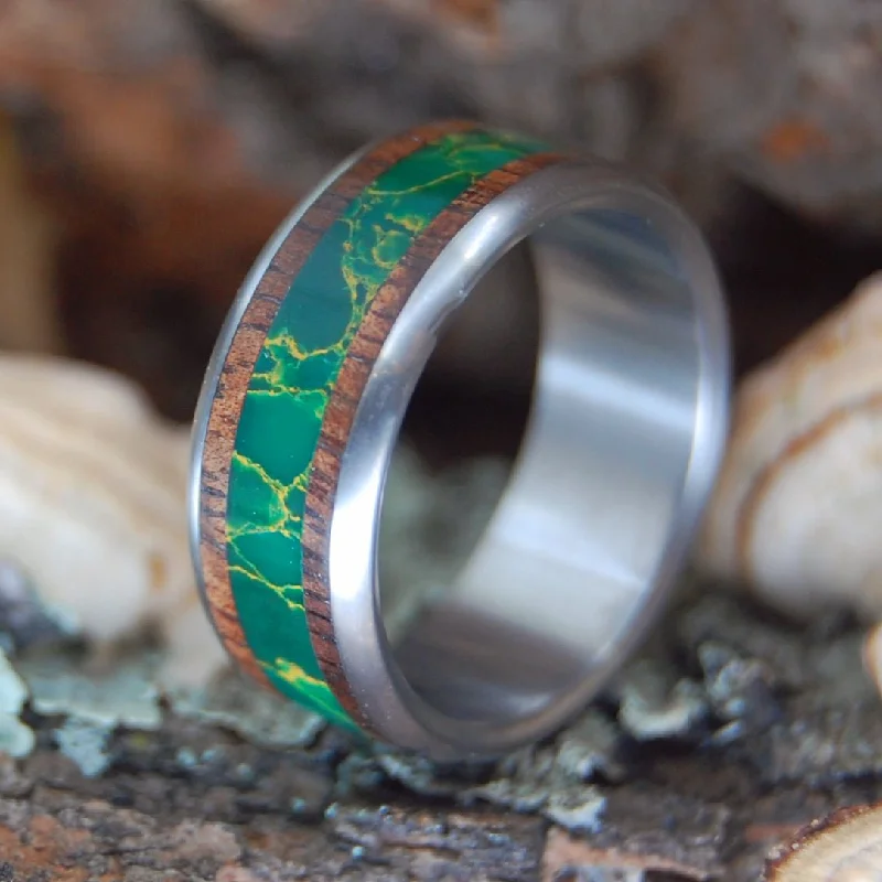 handmade rings for women -How Green The Valley | Men's Egyptian Jade Stone, Koa Wood & Titanium Wedding Ring