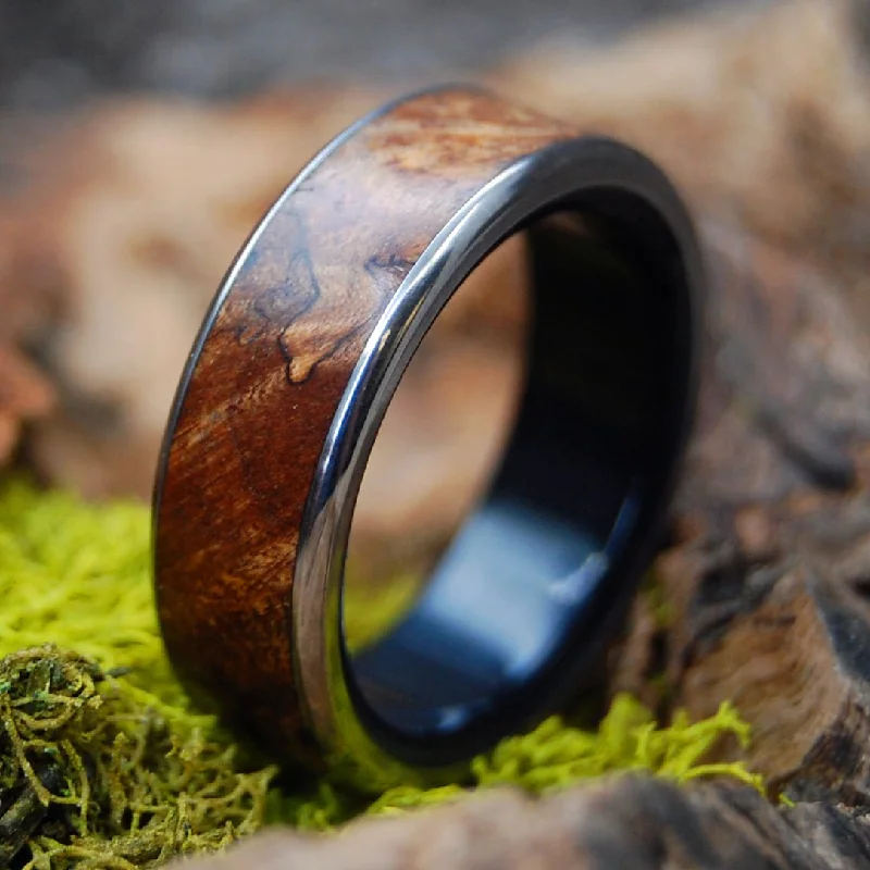 rose gold rings for women -Freedom In Strength | Men's Black Onyx Stone, Spalted Maple Wood & Titanium Wedding Ring