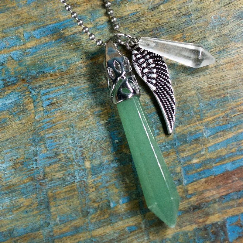 butterfly pendant necklaces -Green Aventurine Guardian Stones Necklace - Large Point