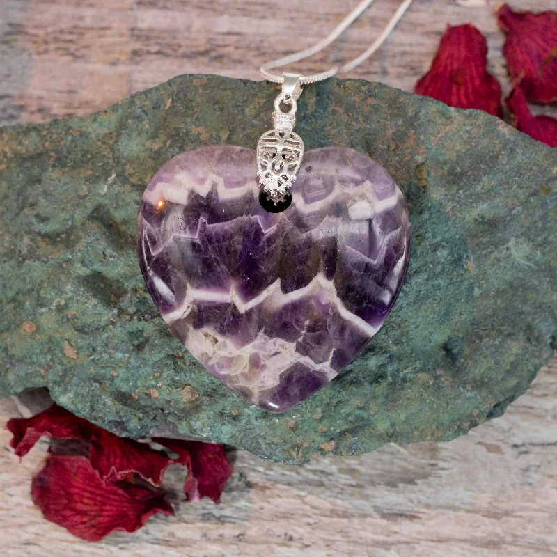 statement necklaces for evening wear -Amethyst Heart Necklace