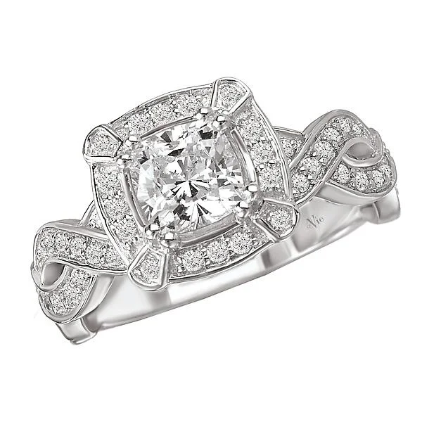 engagement rings with baguette diamonds -Halo Semi-Mount Diamond Ring