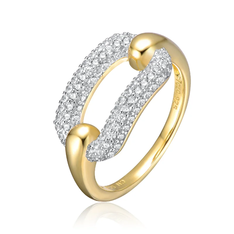 elegant engagement rings -Sterling Silver 14k Gold Plated with Cubic Zirconia Open Link Stacking Ring