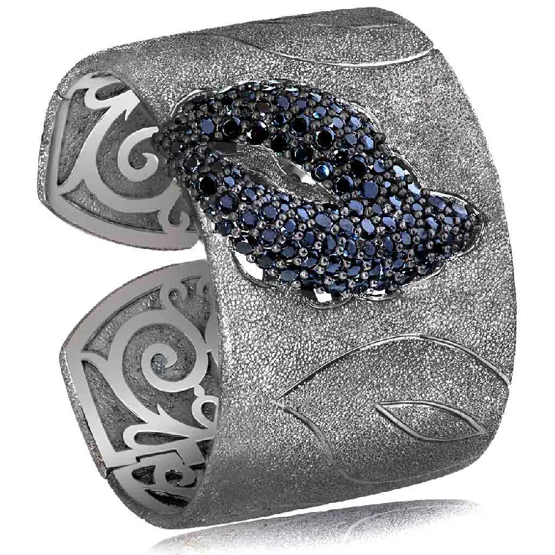 trendy bracelet bangles -Silver Leaf Cuff Bracelet with Spinel