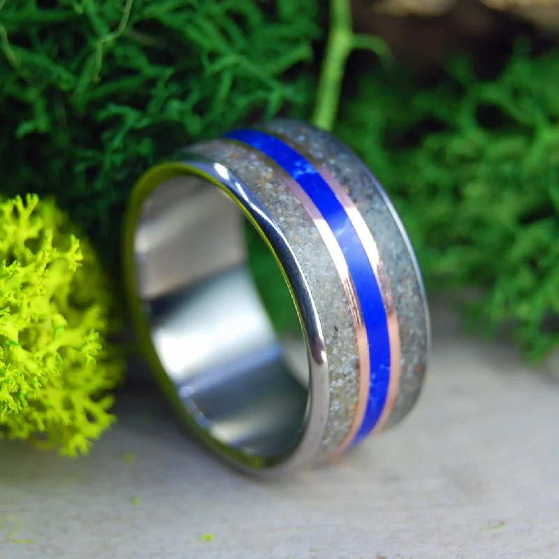 stackable gemstone rings -Sand Copper And Sodalite | Men's Sand, Copper, Sodalite & Titanium Wedding Ring