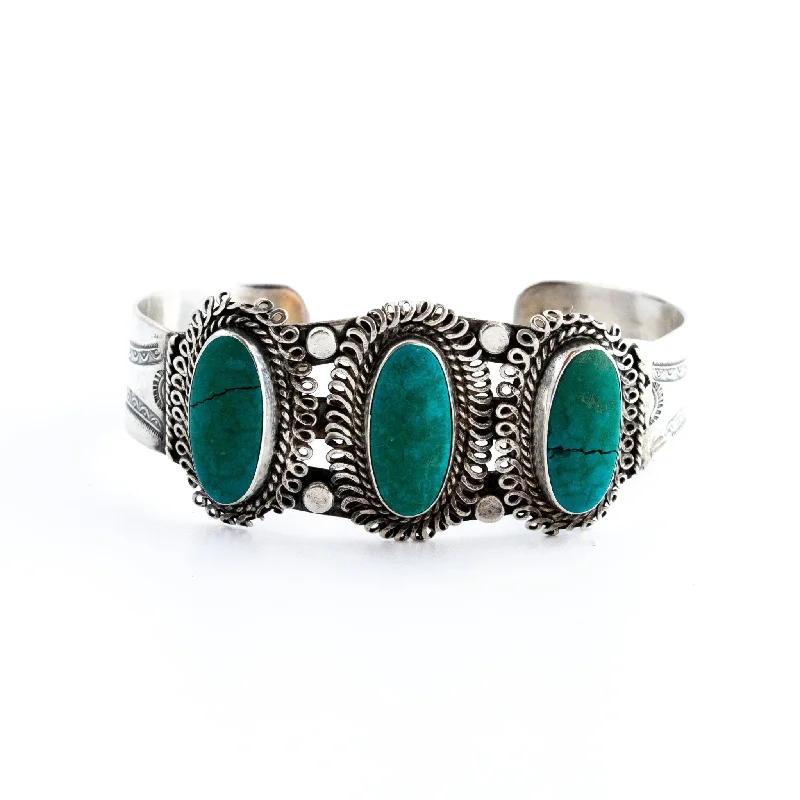 customizable bangles -Antique 1940's Triple Turquoise Navajo Cuff