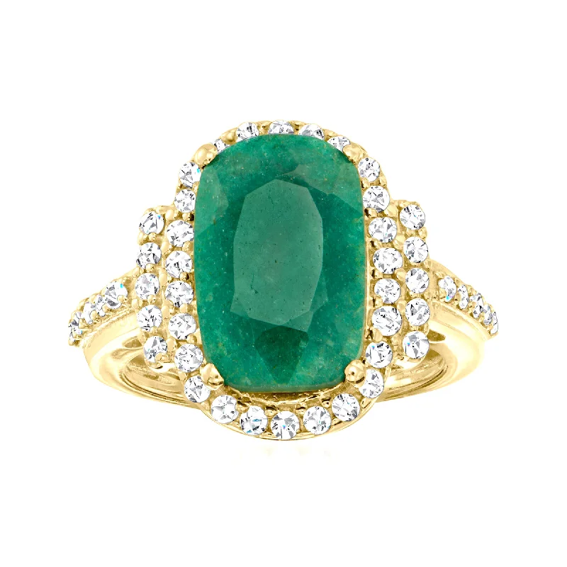 oval engagement rings for women -18K Gold Over Sterling Silver 7.50 ctw Emerald Ring with .69 ctw Diamond Accents