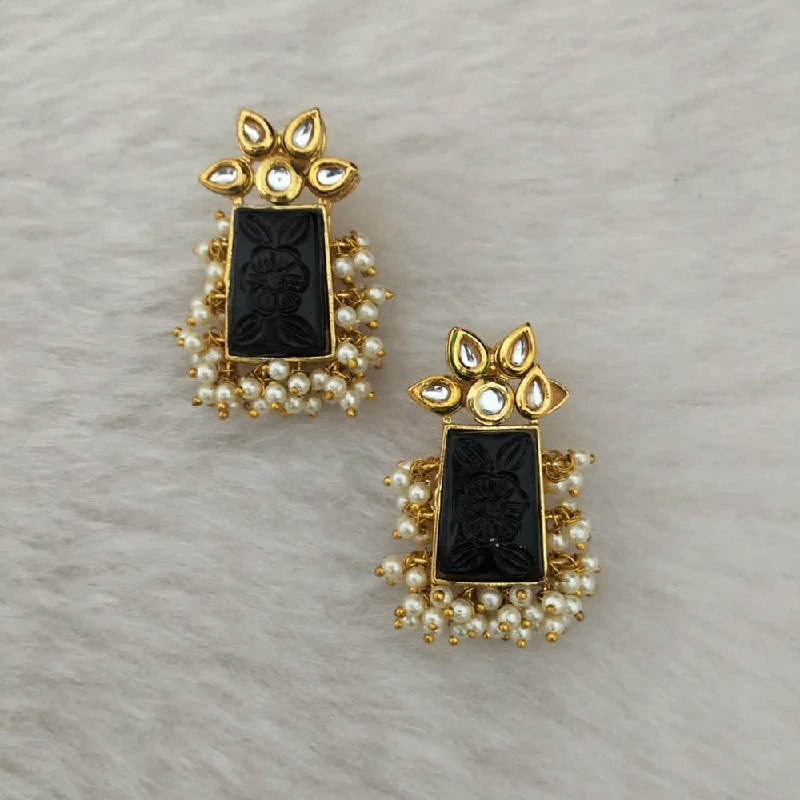 trendy earrings for women -Marudhar Creations Gold Plated Matte Finish Kundan And Pearl Stud Earrings