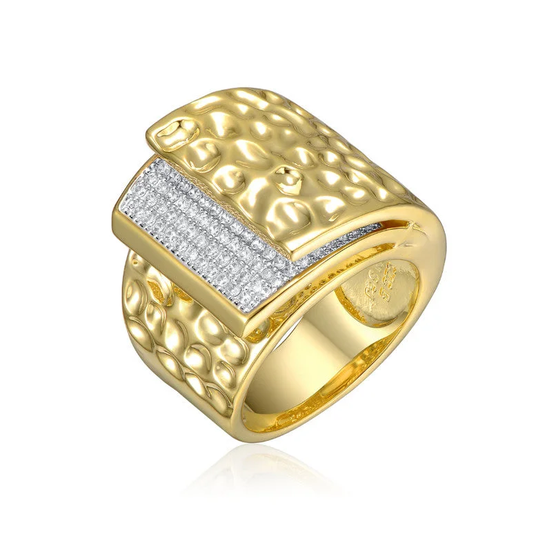 affordable engagement rings -14k Gold Plated with Clear Cubic Zirconia Hammered Coiled Wrap Ring