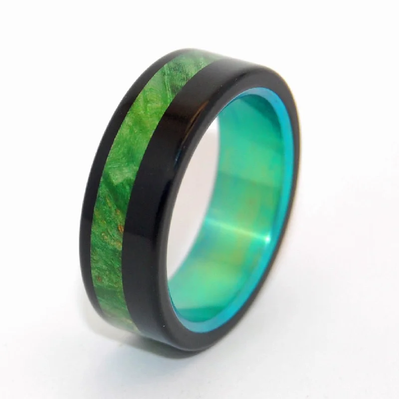 trendy stackable rings -Green Maple Burl Galway | Men's Maple Wood & Titanium Wedding Ring