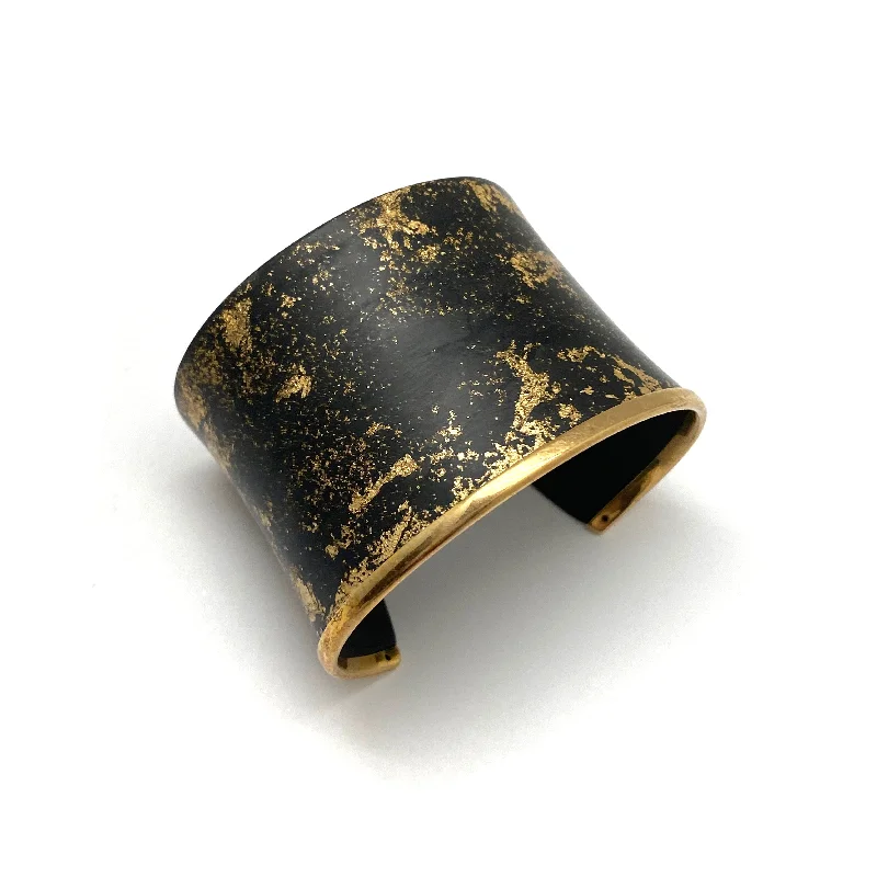 luxury charm bracelets -Black and Gold Carbon Cuff