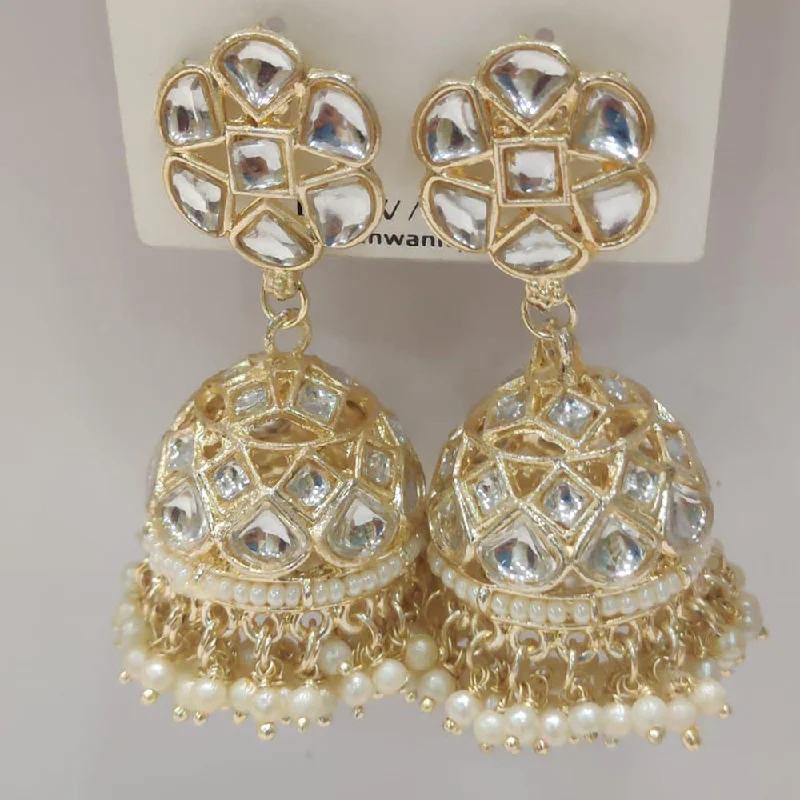 trendy ear cuffs -Dhwani Gold Plated Kundan Stone Jhumki Earrings