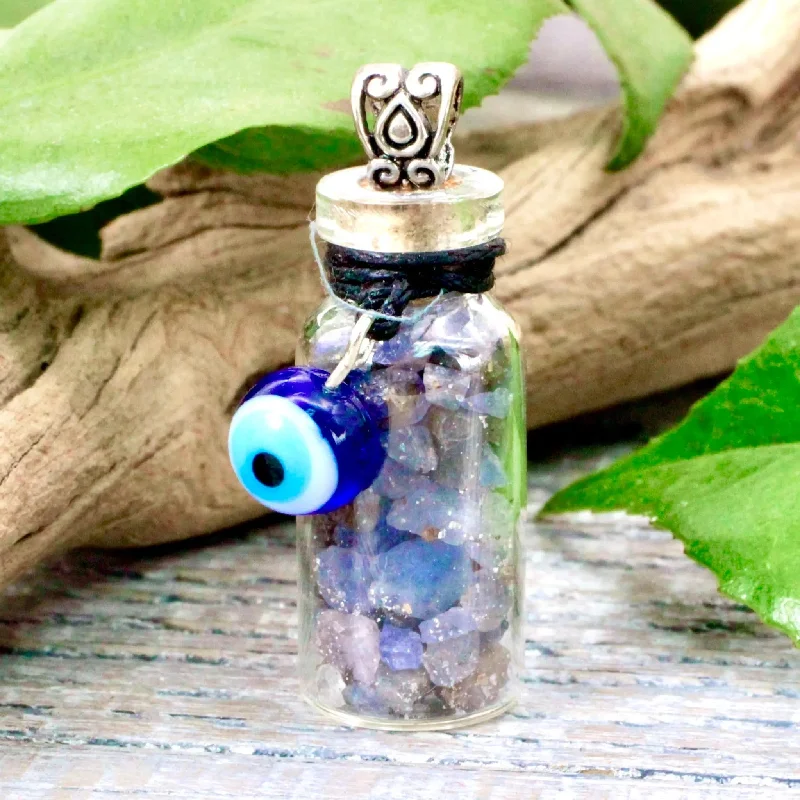 custom family tree necklaces -Sapphire Block Negative Energy Spell Jar Necklace