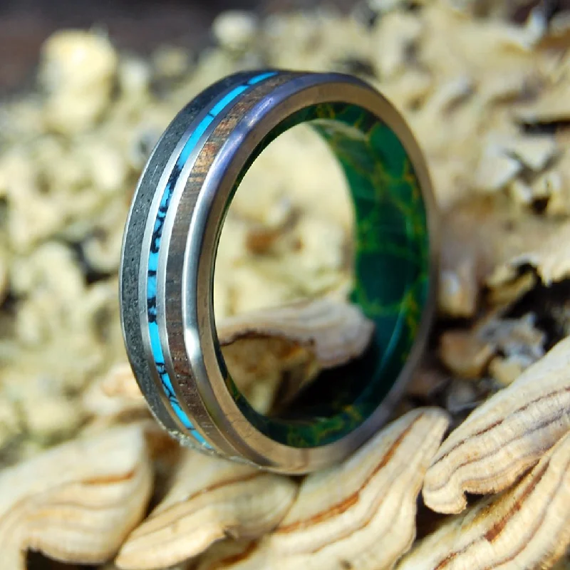 trendy rings for women -Gold Green Lava | Men's Icelandic Lava, Koa Wood, Turquoise, Jade & Titanium Wedding Ring