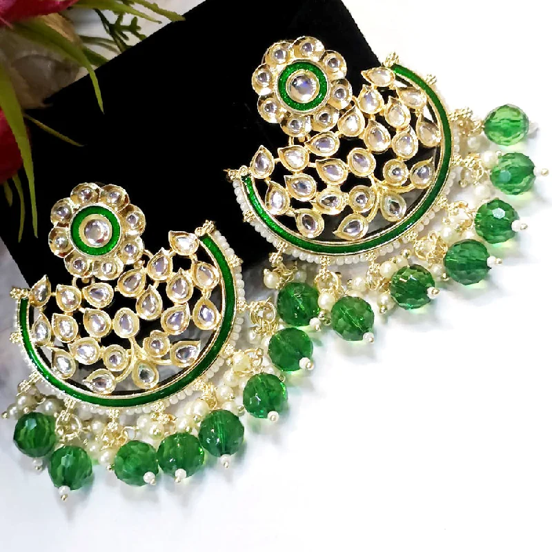 glamorous earrings for evening wear -Exotica Collection Gold Plated Kundan Dangler Earrings