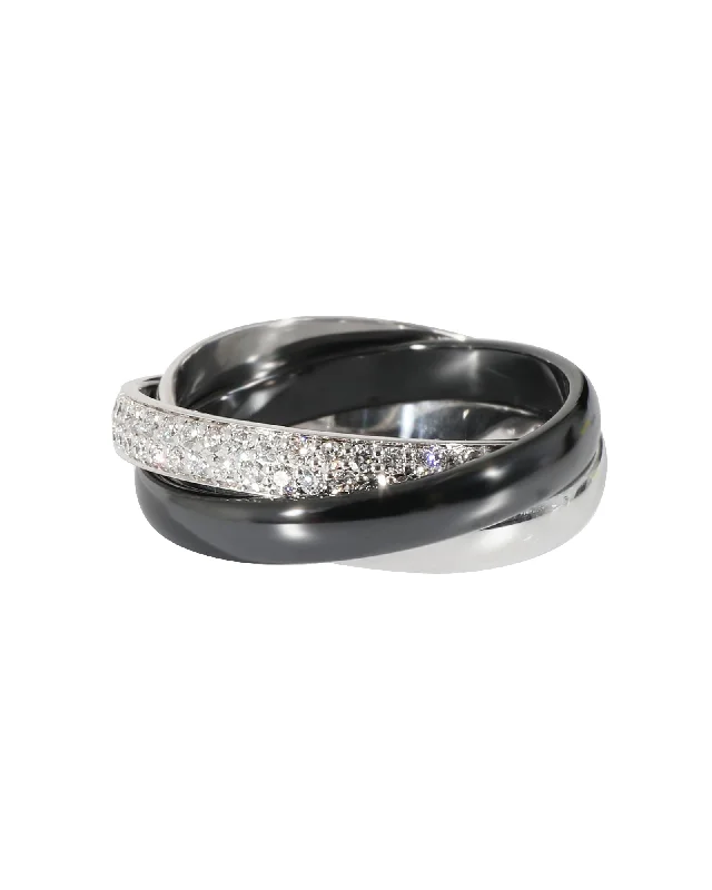 heart-shaped engagement rings -Cartier Trinity Ring with Ceramic & Diamond in 18k White Gold 0.45 CTW