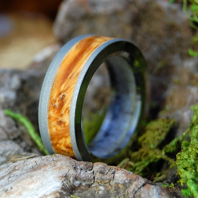 unique wedding rings -The Sigh Of A Moose | Men's Antler, Brown Box Elder & Titanium Wedding Ring