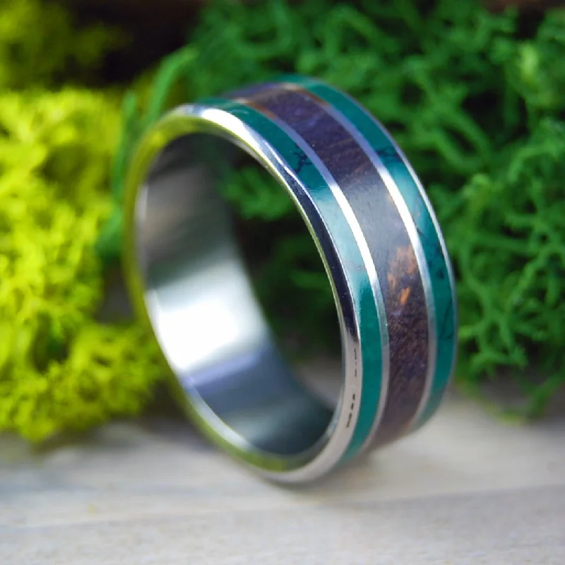 gold rings for women -Path To The Purple Sea | Men's Jade Stone, Purple Box Elder Wood & Titanium Wedding Ring