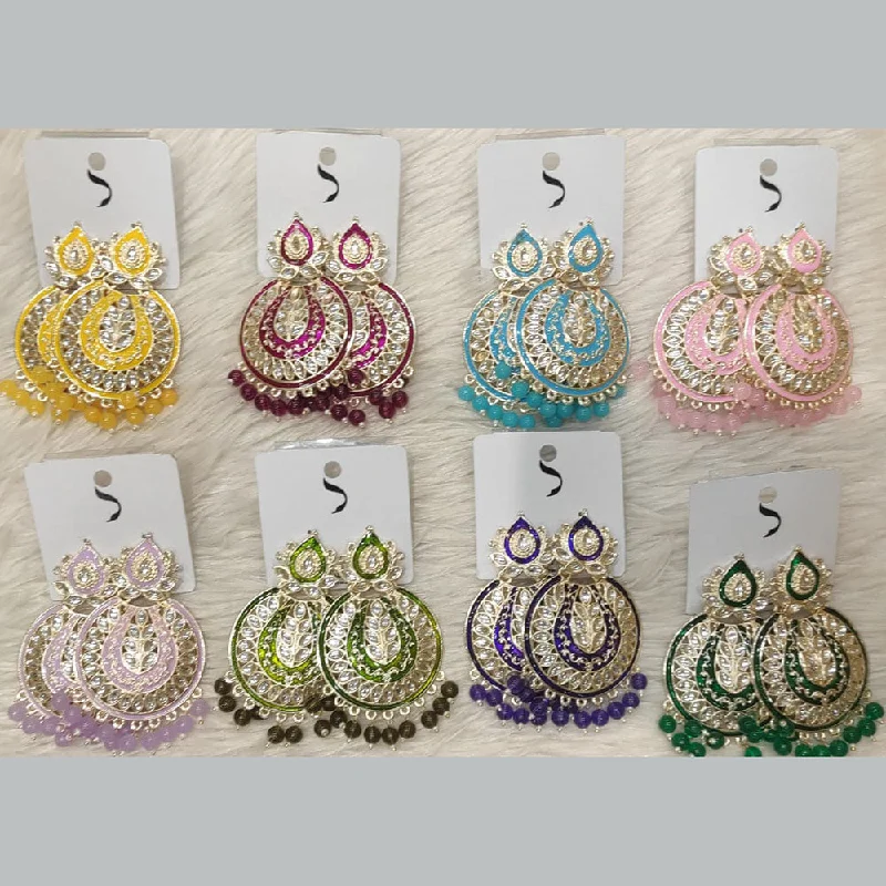 trendy ear studs -Dhwani Gold Plated Austrian Stone And Meenakari Dangler Earrings (Assorted Color)