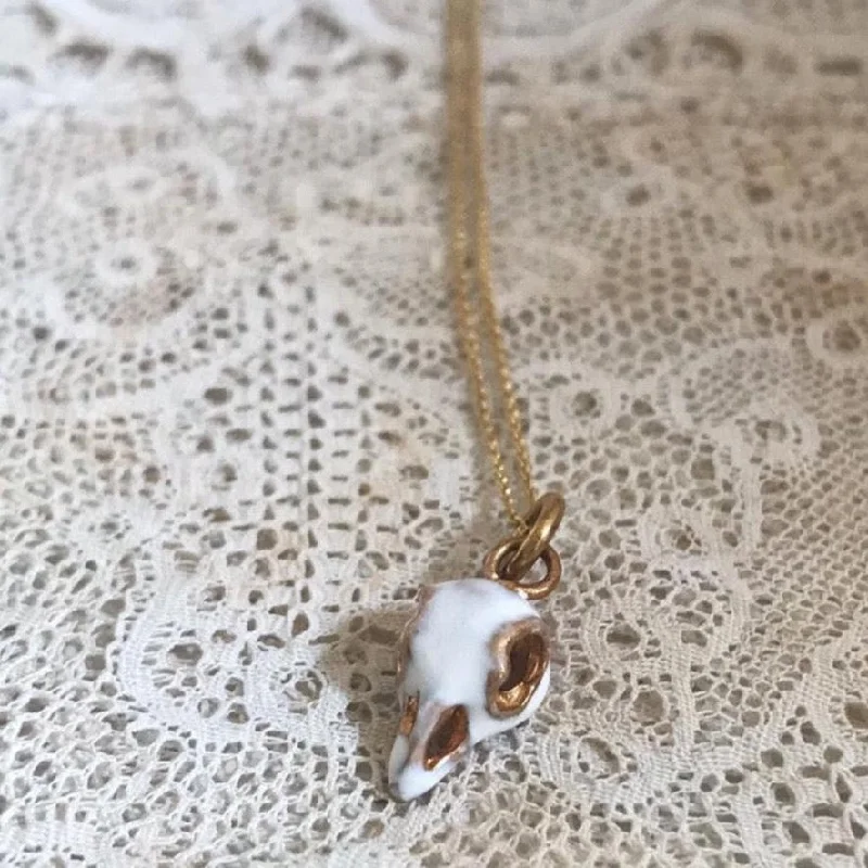 personalized charm necklaces -'Bird skull' white necklace | white painted