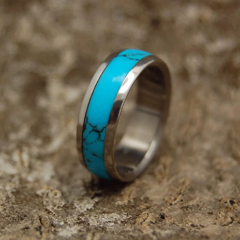 trendy rings for women -Lightly Veined Turquoise Dome | Men's Turquoise & Titanium Wedding Ring