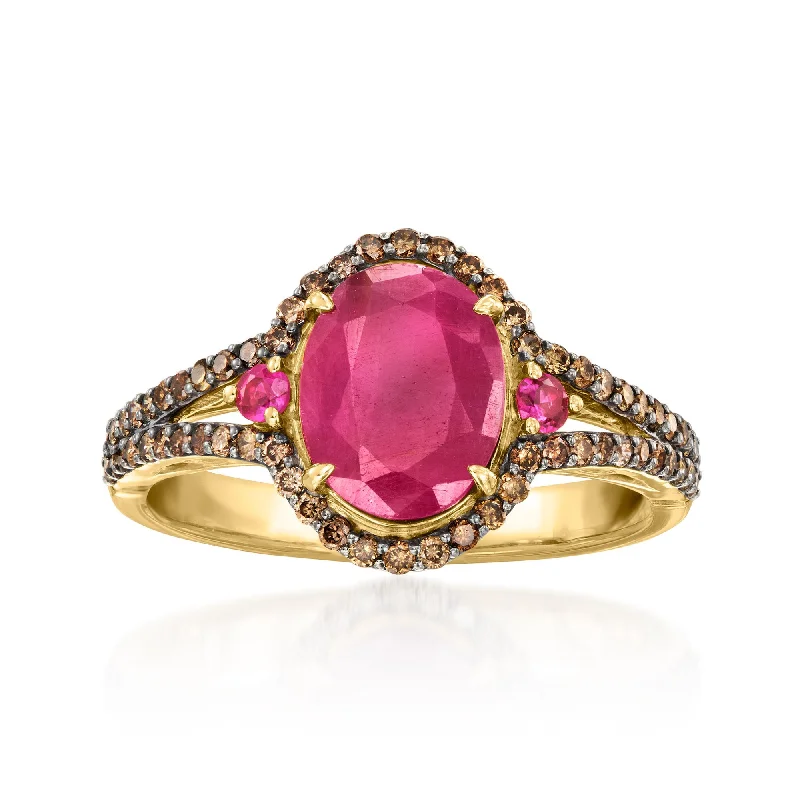 modern engagement rings -Ross-Simons Ruby and . Brown Diamond Ring in 14kt Yellow Gold