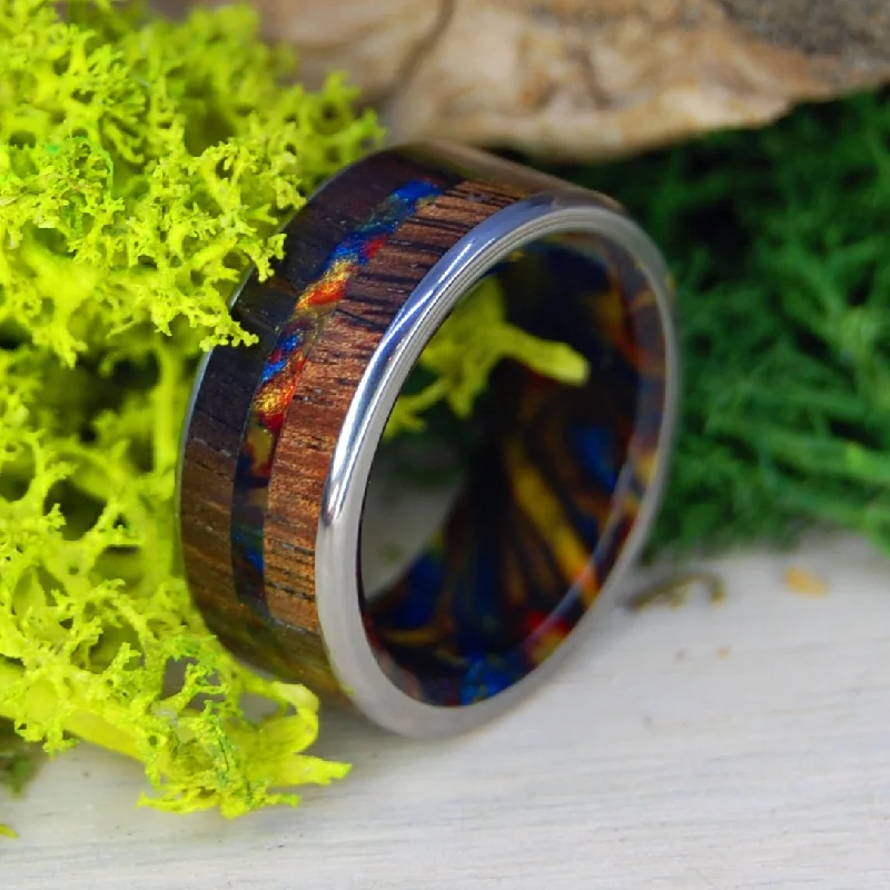 classic gold rings -Vegas Love | Men's Lava Burst Resin, Koa Wood & Titanium Wedding Ring