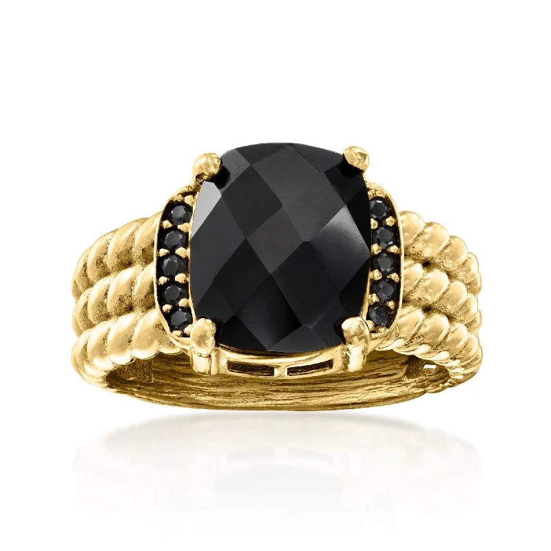 romantic engagement rings -Ross-Simons Onyx and Black Spinel Ring in 18kt Gold Over Sterling