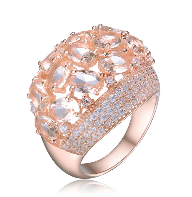 elegant solitaire engagement rings -GENEVIVE Sterling Silver Rose Gold Plated Morganite Cubic Zirconia Coctail Ring