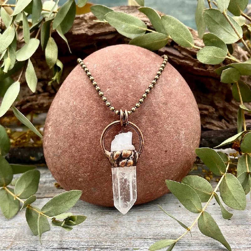 hand-made necklaces for women -Small Quartz Point Necklace - Bronze