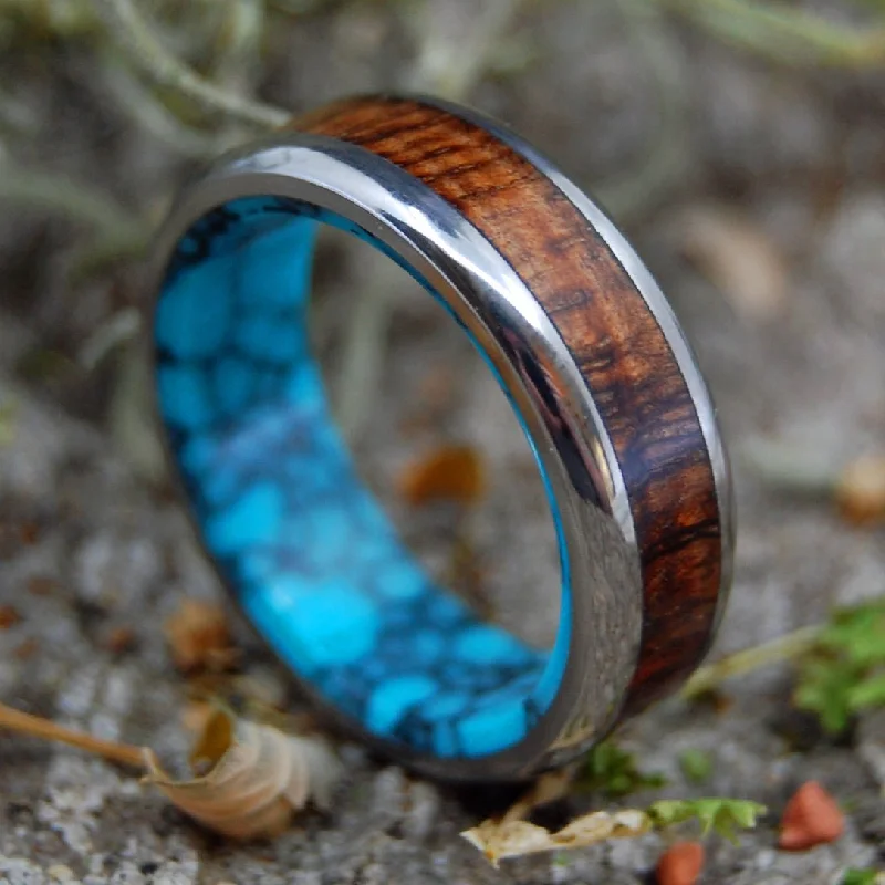 unique band rings -Koa To The Sea | Men's Turquoise, Koa Wood & Titanium Wedding Ring