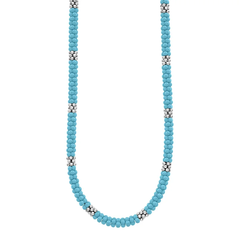 elegant crystal pendants for necklaces -Blue Caviar Silver Station Ceramic Beaded Necklace 5mm