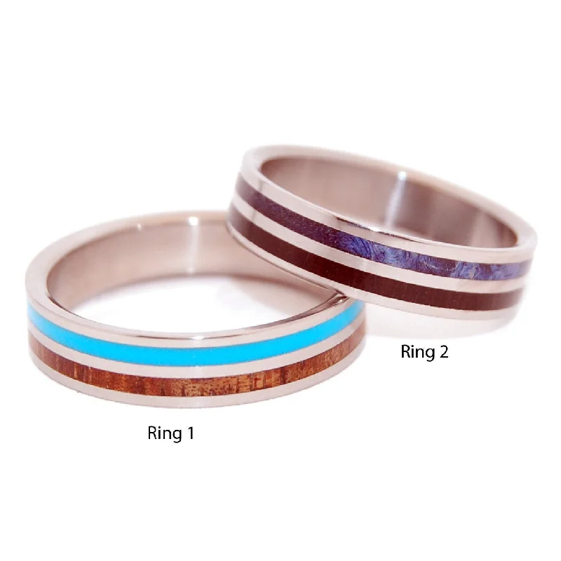 matching rings for couples -Walking Along Holding Hands | Turquoise Resin & Hawaiian Koa Wood - Unique Wedding Ring