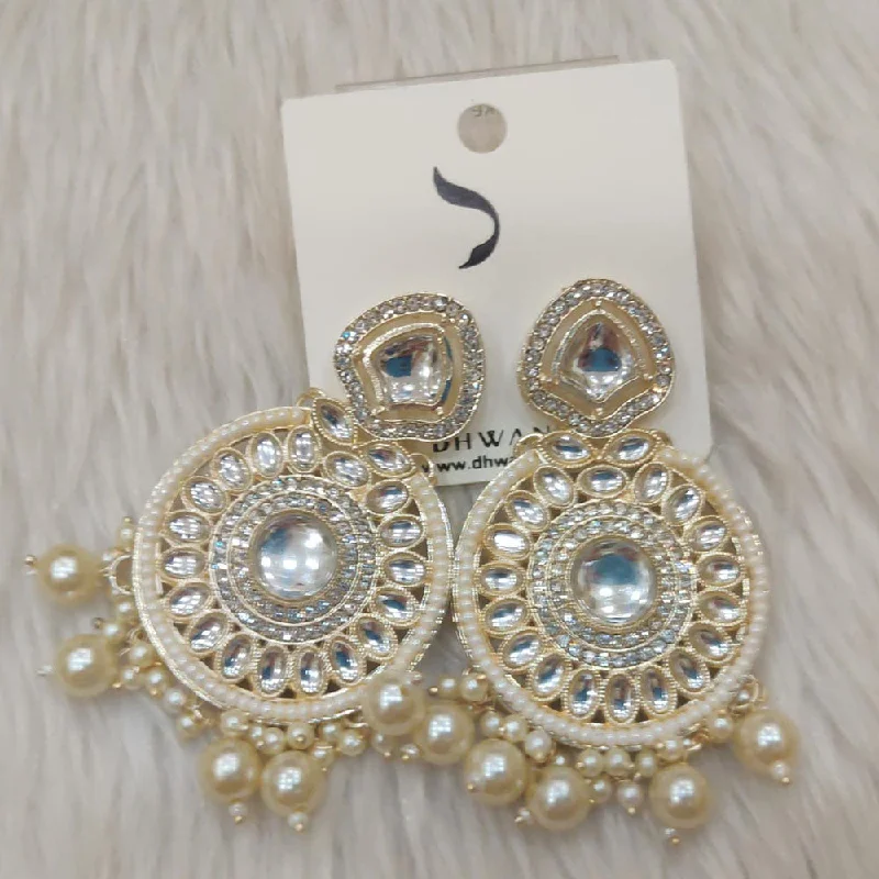 long drop earrings -Dhwani Gold Plated Austrian Stone And Pearl Dangler Earrings