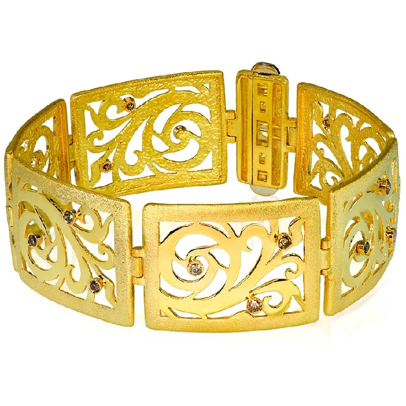 luxury gemstone bangles -Gold Ornament Contrast Texture Link Bracelet & Diamonds