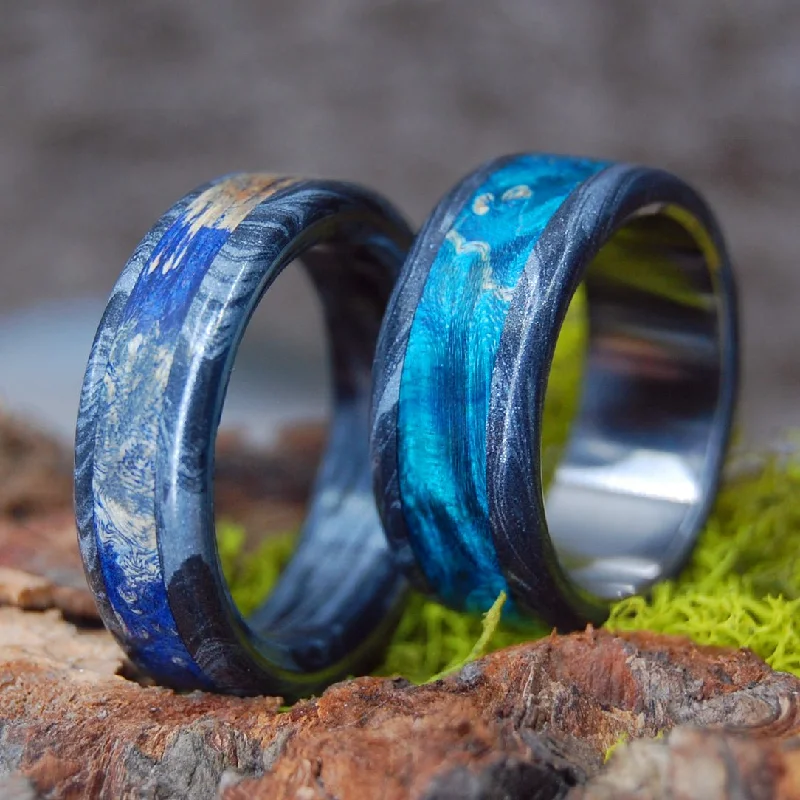 women’s promise rings -Greek God Wedding Set | Wood & M3 Titanium Men's & Women's Wedding Ring Set