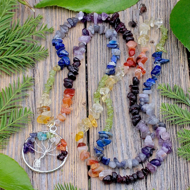 giftable necklaces for her -Chakra Chip Necklace with Tree of Life Pendant