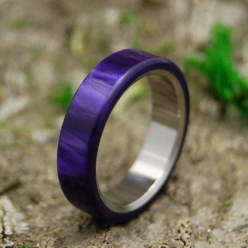 personalized wedding rings -Royal Swim Out | Women's Purple Marbled Resin & Titanium Wedding Ring