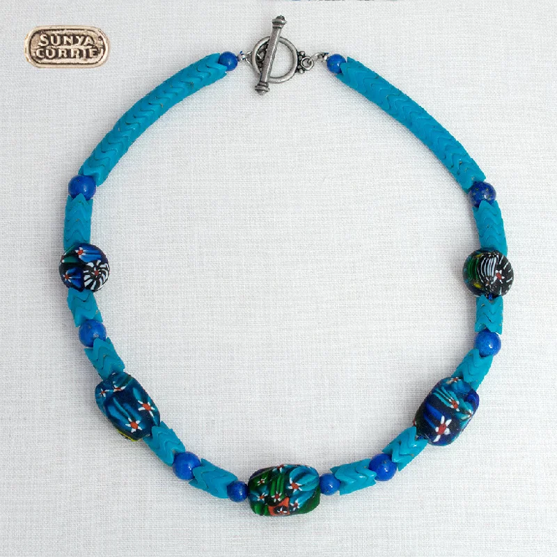 fashion statement necklaces -African Snake Beads with Lapis Lazuli and Venetian Glass