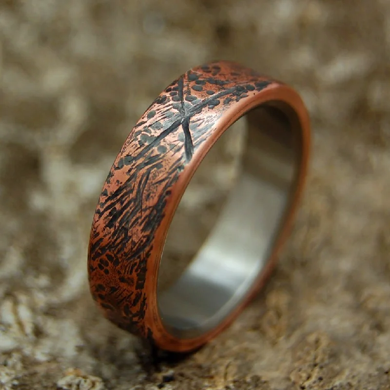 solitaire diamond rings -Beaten Copper | Men's Beaten Copper & Titanium Wedding Ring