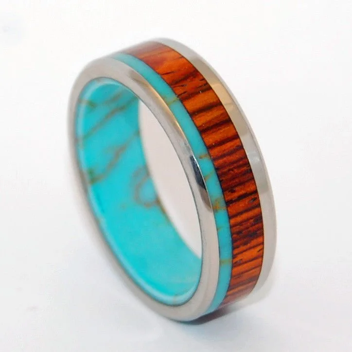 unique band rings -Forests Of Tibet | Men's Tibetan Turquoise, Cocobolo Wood & Titanium Wedding Ring